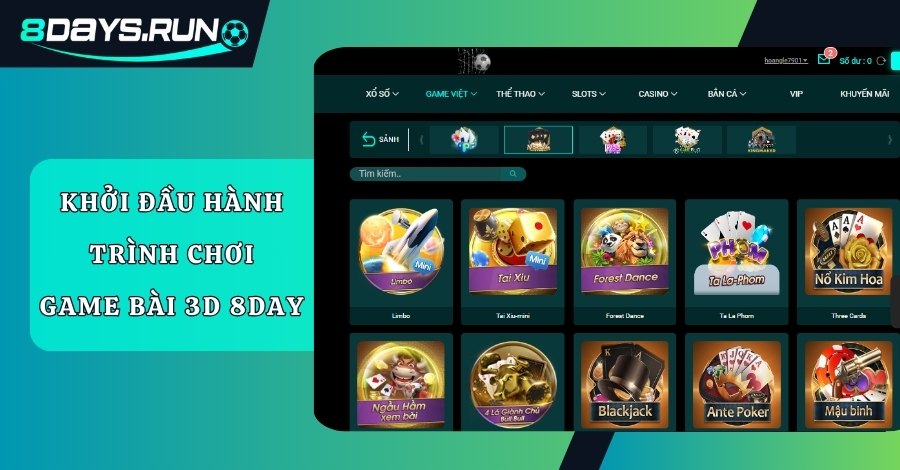 Khởi đầu hành trình chơi game bài 3D 8DAY